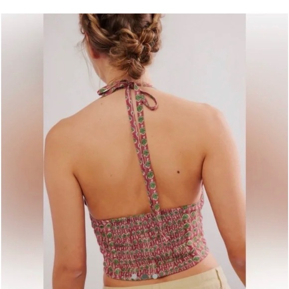 Free People Rae Halter Top-Rosewood Combo Boho Island - Picture 4 of 5